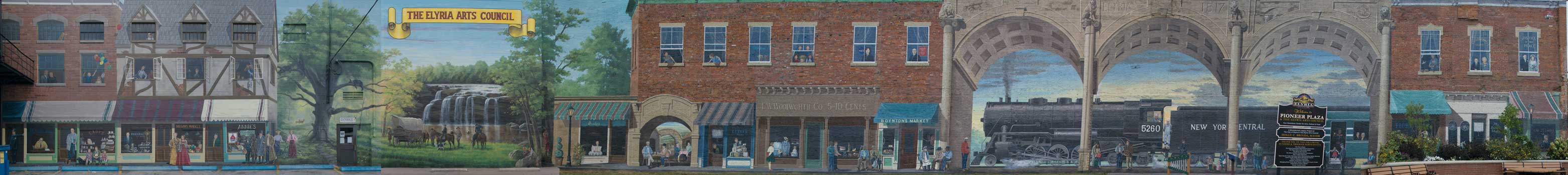 Elyria Arts Council 3 sides of the building mural designed by David J. Pavlak assisted by Elyria Art Council painters Image